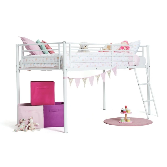 CAMA SEMI ALTA METÁLICA PETER CON CORTINAS