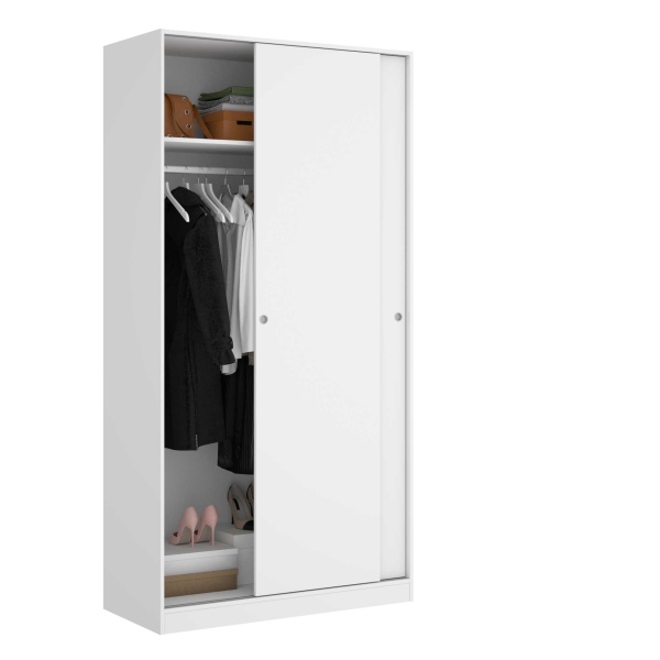 Wardrobe closet measuring 100 x 50 with shelf and hanging rod. Sliding doors to save space.