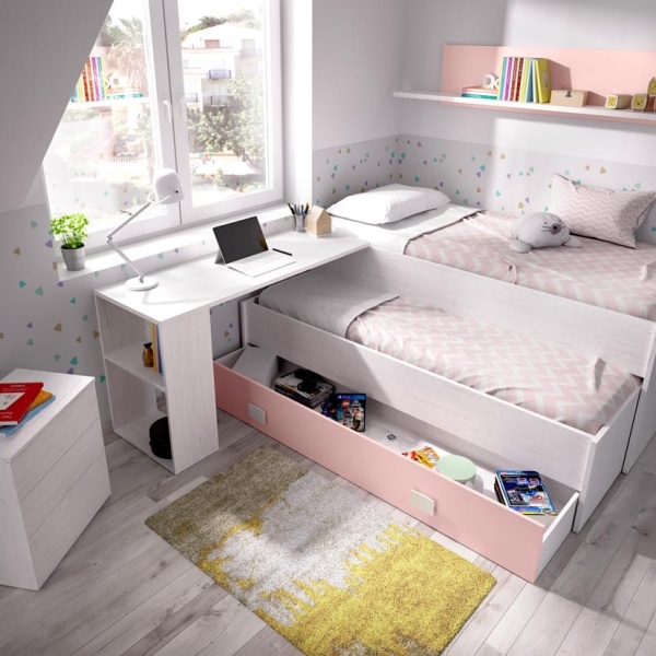 compact bed with trundle and drawer