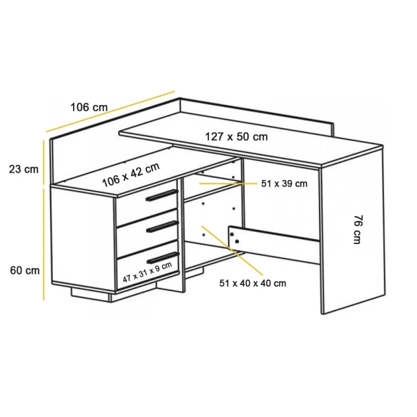 L-shaped desk with drawers