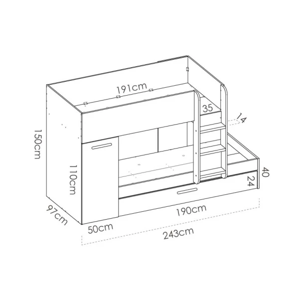 LITERA TREN CON SUPLETORIA Y ARMARIO LUCAS 