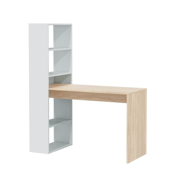 Desk with vertical bookshelf featuring 5 shelves