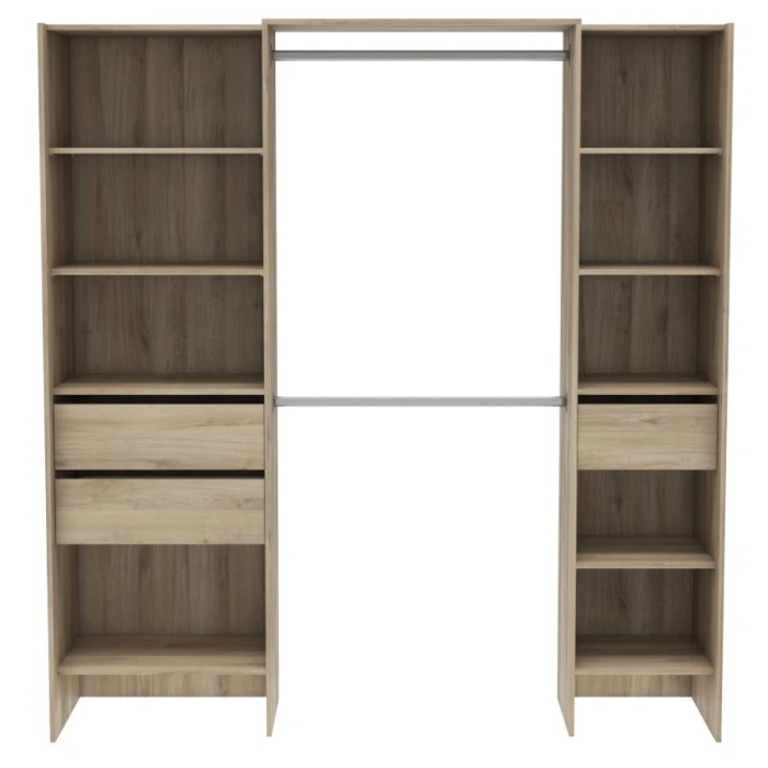 Open wardrobe measuring 192 x 50 cm with 2 bars, 3 drawers, and 9 shelves. Great storage capacity