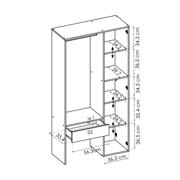 VESTIDOR SEMI ABIERTO CON PUERTA Y CAJON DYLAN