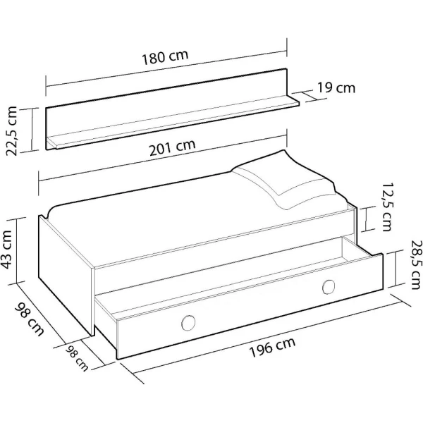 Youth bed with drawers