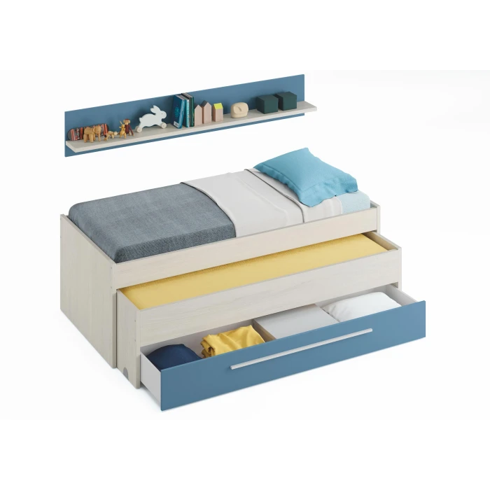 CAMA JUVENIL DOBLE CON CAJÓN Y ESTANTE TRITON