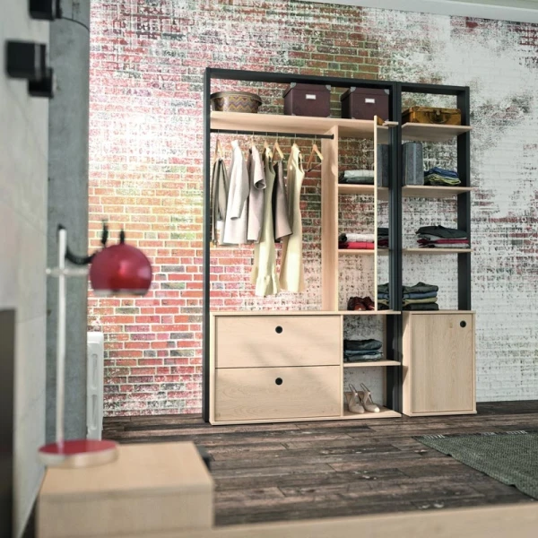 Open wardrobe with mirror