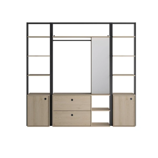 Open wardrobe with mirror