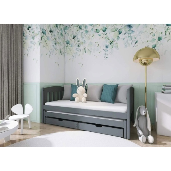 CAMA DE MADERA CON CAMA SUPLETORIA Y CAJONES LOTUS