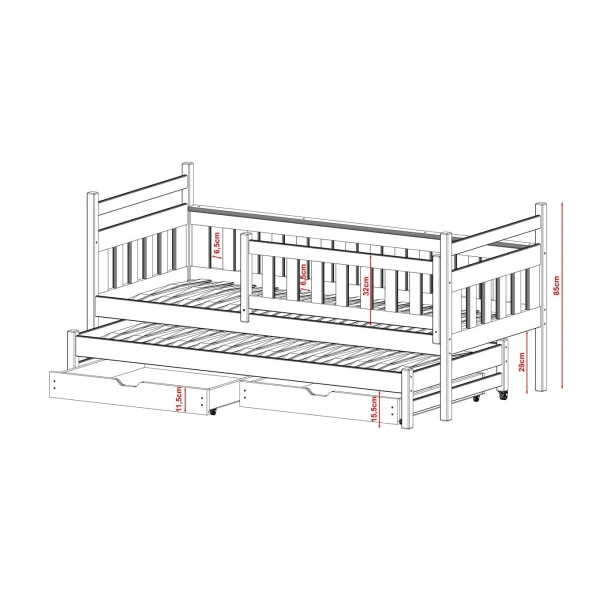 CAMA JUVENIL BLANCA CON SUPLETORIA Y CAJONES JACKIE