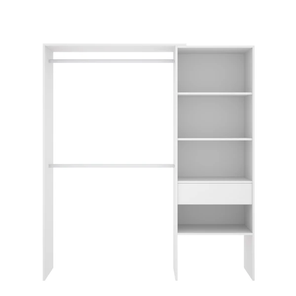 Open wardrobe with 2 bars, drawer and 4 shelves. Open wardrobe adjustable in size.