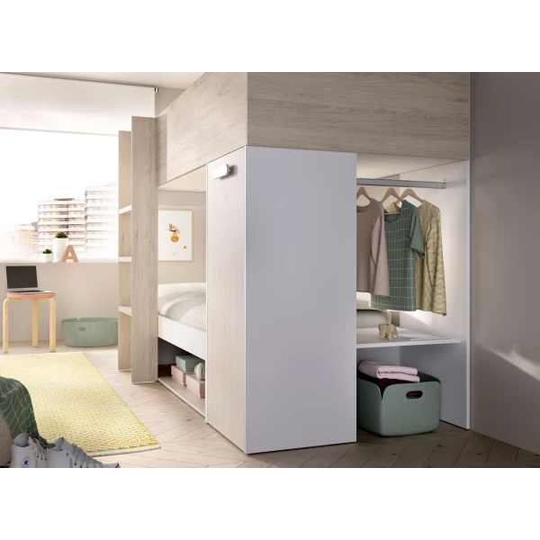 Bunk bed with clothes rack