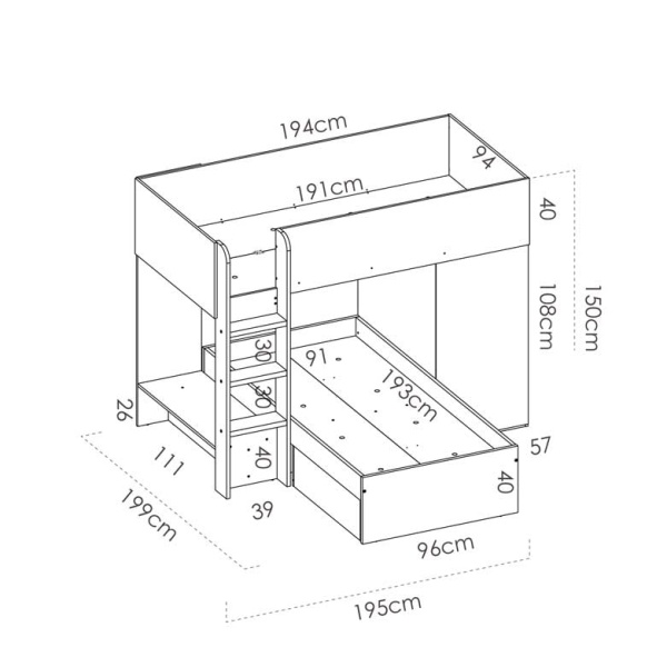 bunk bed with drawers and wardrobe