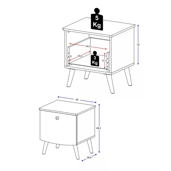 Dimensions of children's nightstand