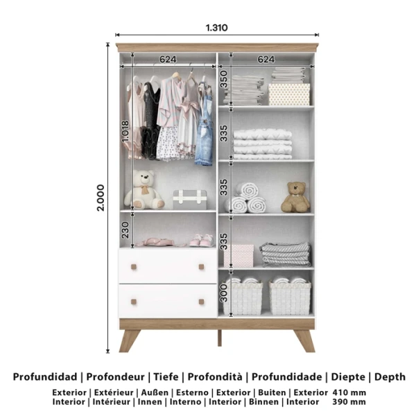 ARMARIO INFANTIL 4 PUERTAS 2 CAJONES CLOWN