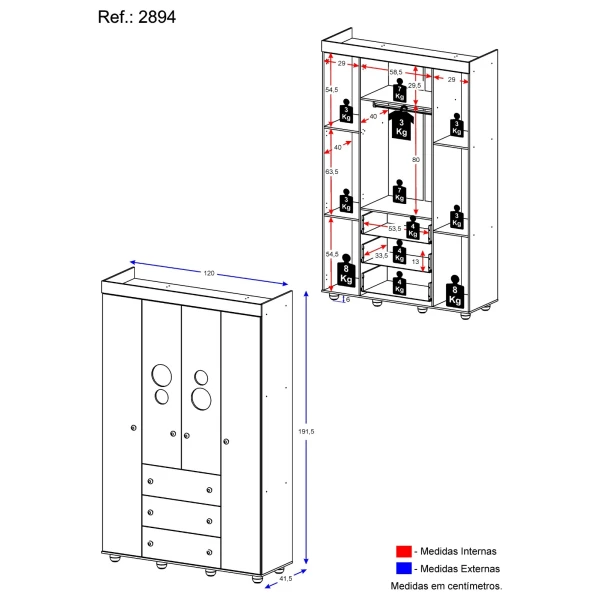 BUBBLES kids white wardrobe with detailed measurements, functional and compact design