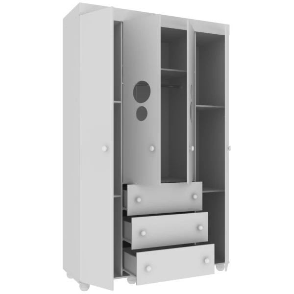 BUBBLES kids white wardrobe with dimensions and load capacity, strong structure