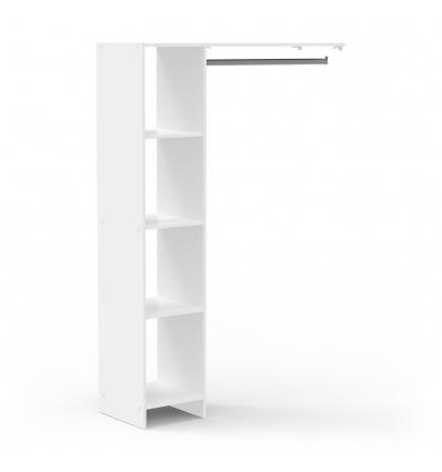 White DELTA wardrobe extension kit with shelves and hanging rail for bedroom or hallway.