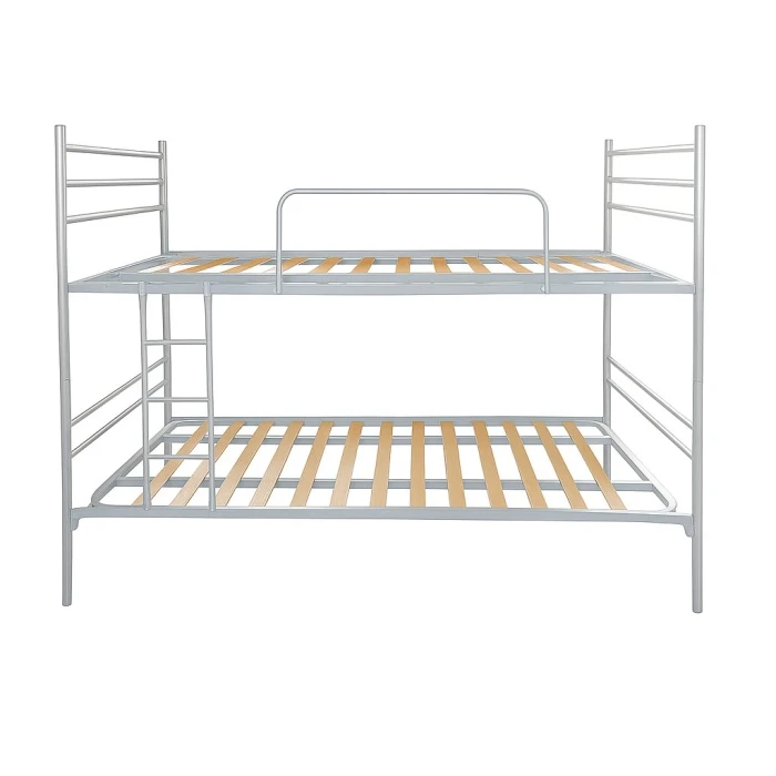Luna Metal Bunk Bed silver with reinforced slatted base, sturdy and modern design for adults and children.