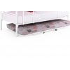 Luna white metal bunk bed with pull-out trundle, reinforced slatted frame, ideal for compact rooms.