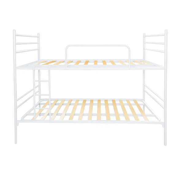 Luna metal bunk bed white with reinforced slatted base, sturdy and modern design for adults and children.
