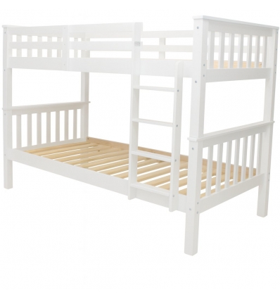 Front view of Minerva Vicawu wooden bunk bed with white frame and wooden slats for 90x190 mattress