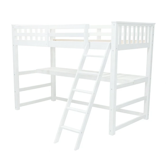 White wooden loft bed with desk in main product view – Sophia Vicawu