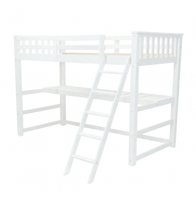 White wooden loft bed with desk in main product view – Sophia Vicawu