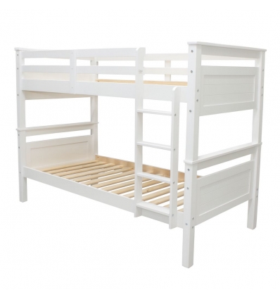 White Titan Vicawu wooden bunk bed 90x190 with ladder and slatted bases on clean white background