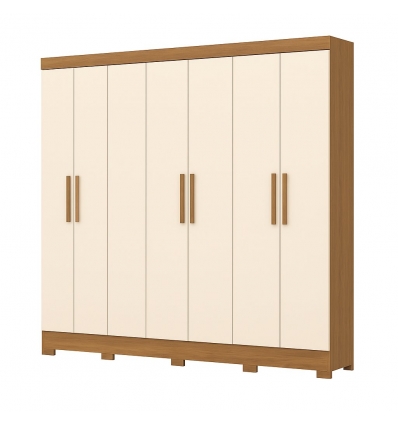 Bristol 8 door wardrobe Vicawu closed, wood and off white doors, large bedroom storage solution