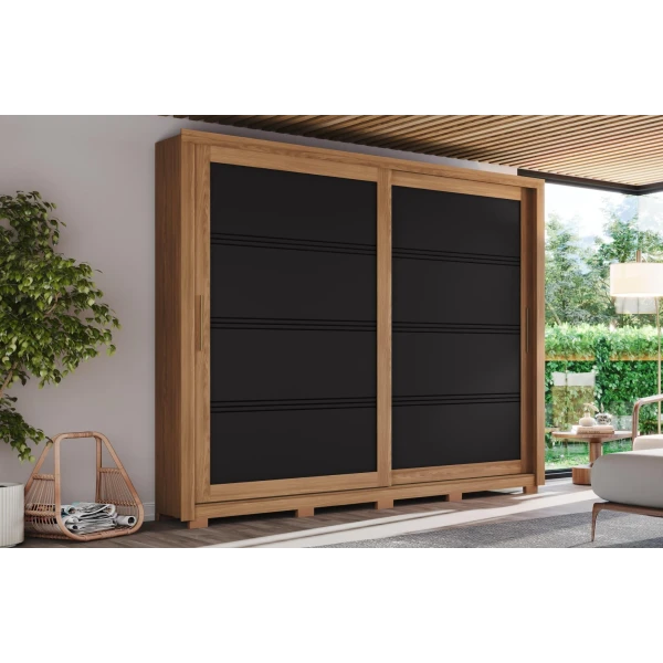 Zenit Vicawu sliding-door wardrobe in bedroom setting with natural finish