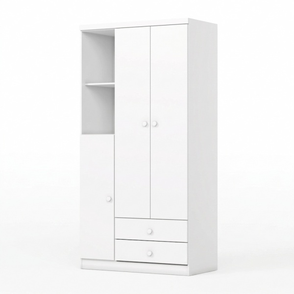 Mint Kids Wardrobe with doors and drawers, modern wood and white design for children’s room.