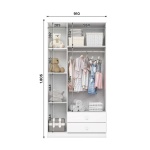 Mint Kids Wardrobe dimensions with internal sections, shelves and hanging rail for children’s storage.