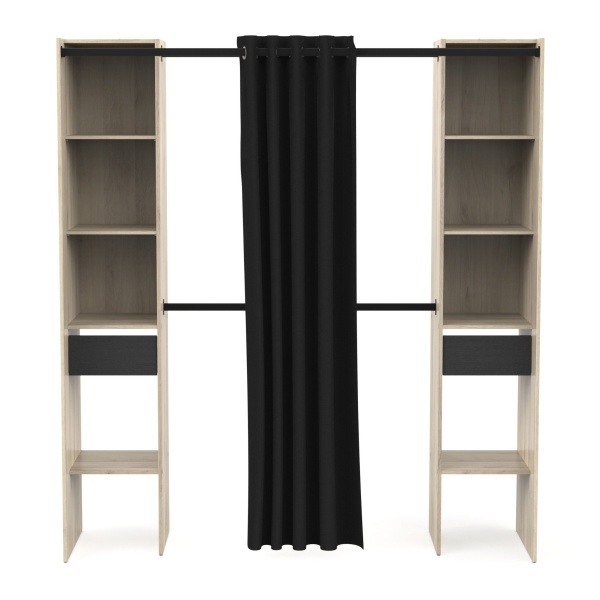 Bastet Plus Vicawu open wardrobe with curtain and 2 drawers, minimalist design and smart storage