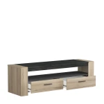 Sheffield Oak and Graphite TV Stand with 2 Open Drawers and Shelf, Modern Style