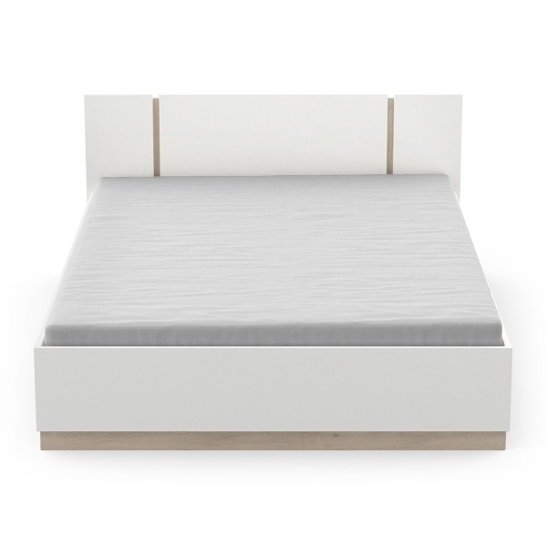 Nord Minimalist Design Bed, oak finish wooden frame, modern Nordic style