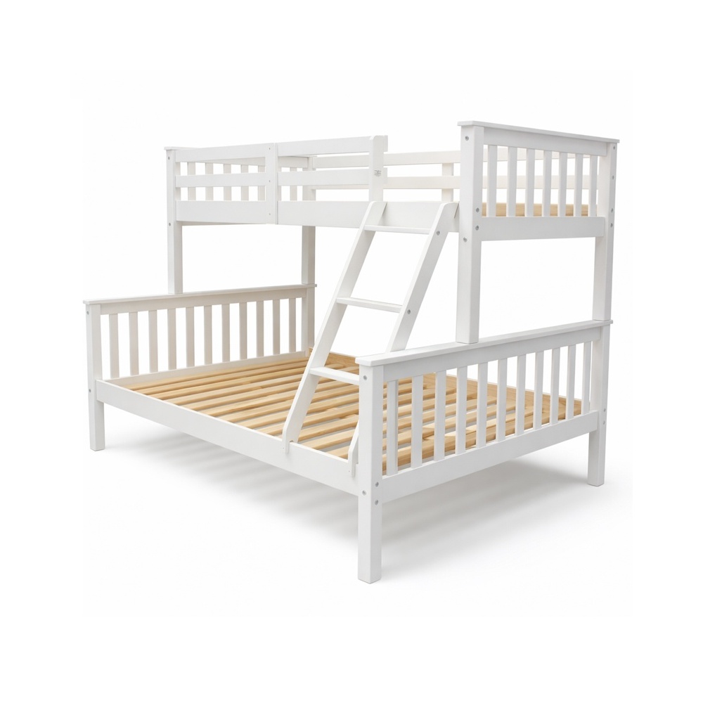 White Arenas Vicawu wooden matrimonial bunk bed with ladder for 90x190 top and 140x190 lower mattresses