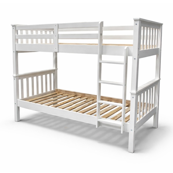 Minerva Vicawu white wooden bunk bed without mattresses, slatted base, 90x190 cm