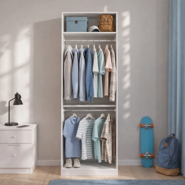 80 cm double rail wardrobe Picolo white with top shelf, minimalist style