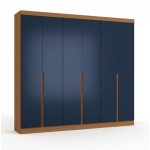 Esky 6 Door Wardrobe with Drawers in blue and oak, modern large wardrobe