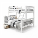 Arenas Vicawu white wooden double bunk bed with side ladder and safety guard rails