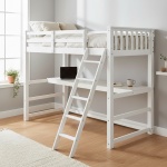White loft bed with desk in a styled kids’ bedroom – Sophia model by Vicawu