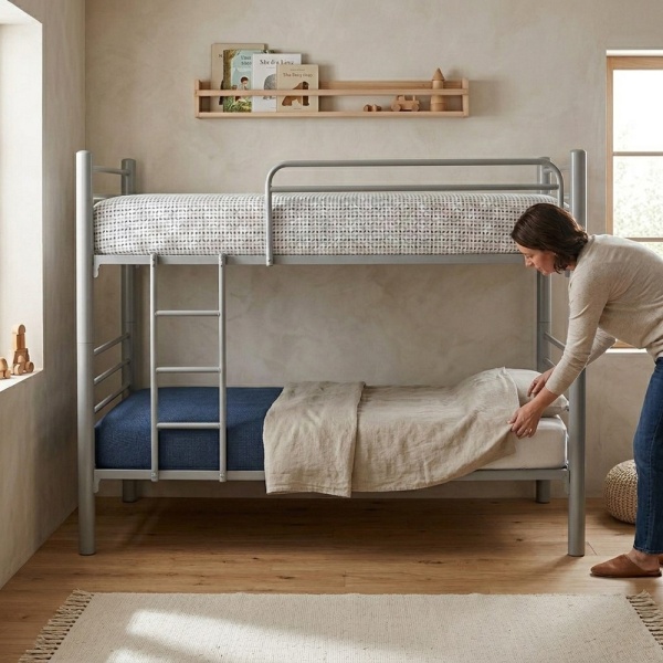 Grey metal bunk bed separable for bedroom