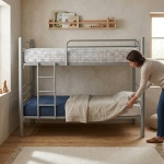 Grey metal bunk bed separable for bedroom