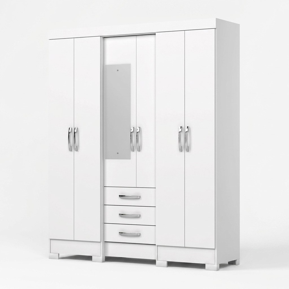 Antares wardrobe with mirror front white 6 doors and 3 drawers modern design
