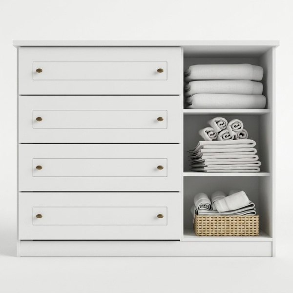 Tilium Vicawu chest interior with open shelves, ideal for folded clothes and organised storage