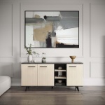 Keny Vicawu 3-door sideboard in modern living room, light wood and graphite grey stylish furniture