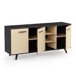 Keny Vicawu sideboard 3 doors with spacious storage and shelves, light wood and graphite grey finish