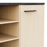 Detail of Keny Vicawu sideboard in light wood with black handles and high-quality modern finish