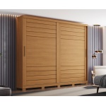 Rufus sliding door wardrobe in natural wood, modern and elegant bedroom design